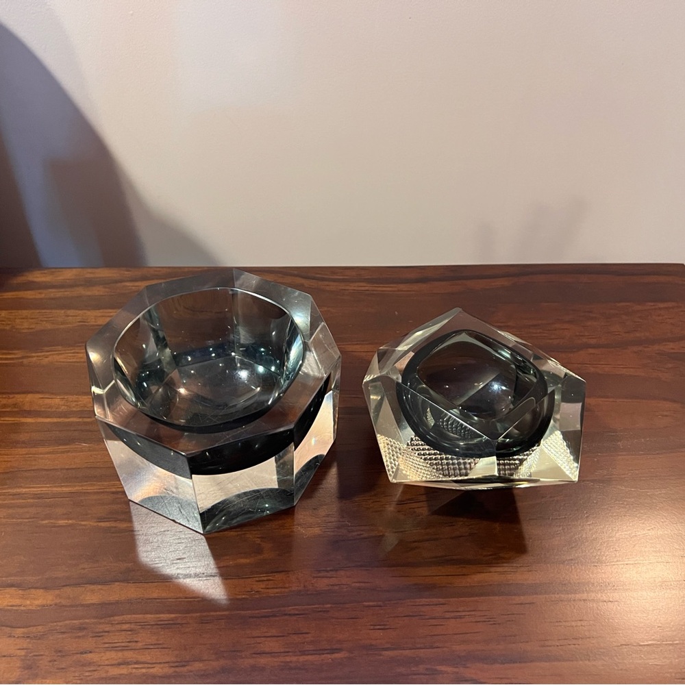 Smoked Ash Grey Murano Glass Tray Set